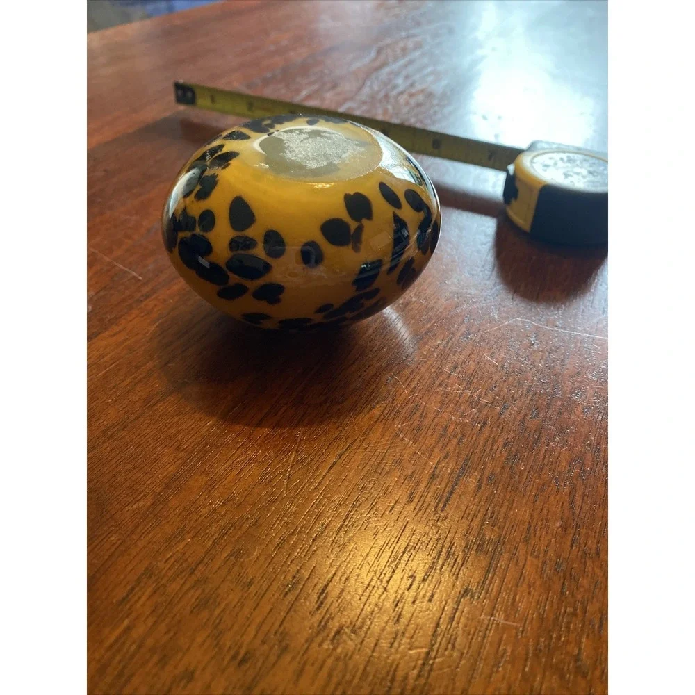 Blown Art Glass Paperweight Cheetah Orange Black Animal Print Shelf Decor Pier 1